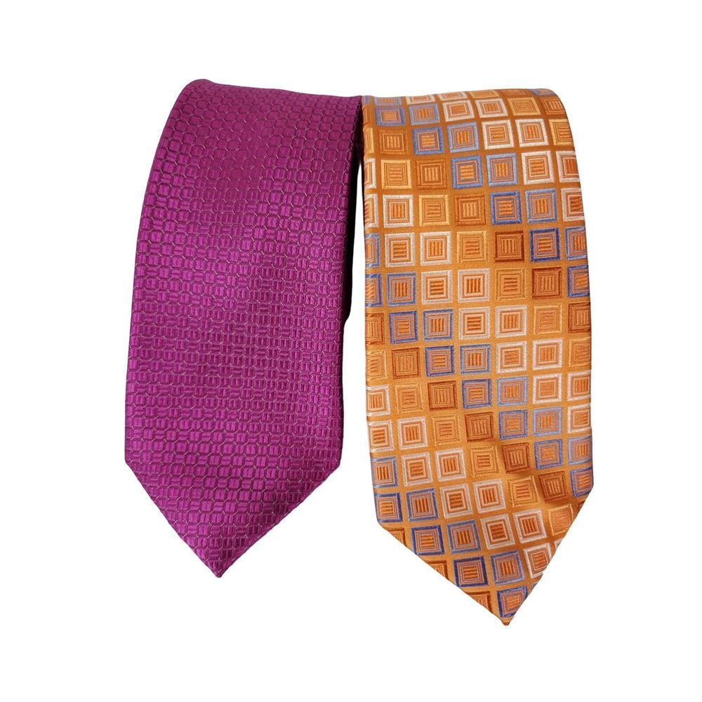Michael Kors Tie Mens Lot 2 Pink Orange‎ Geometric Classic Silk Dress Neckties